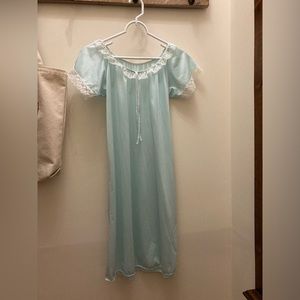 Baby Blue Vintage Nightgown Lace Sleeve Johanna Lingerie M